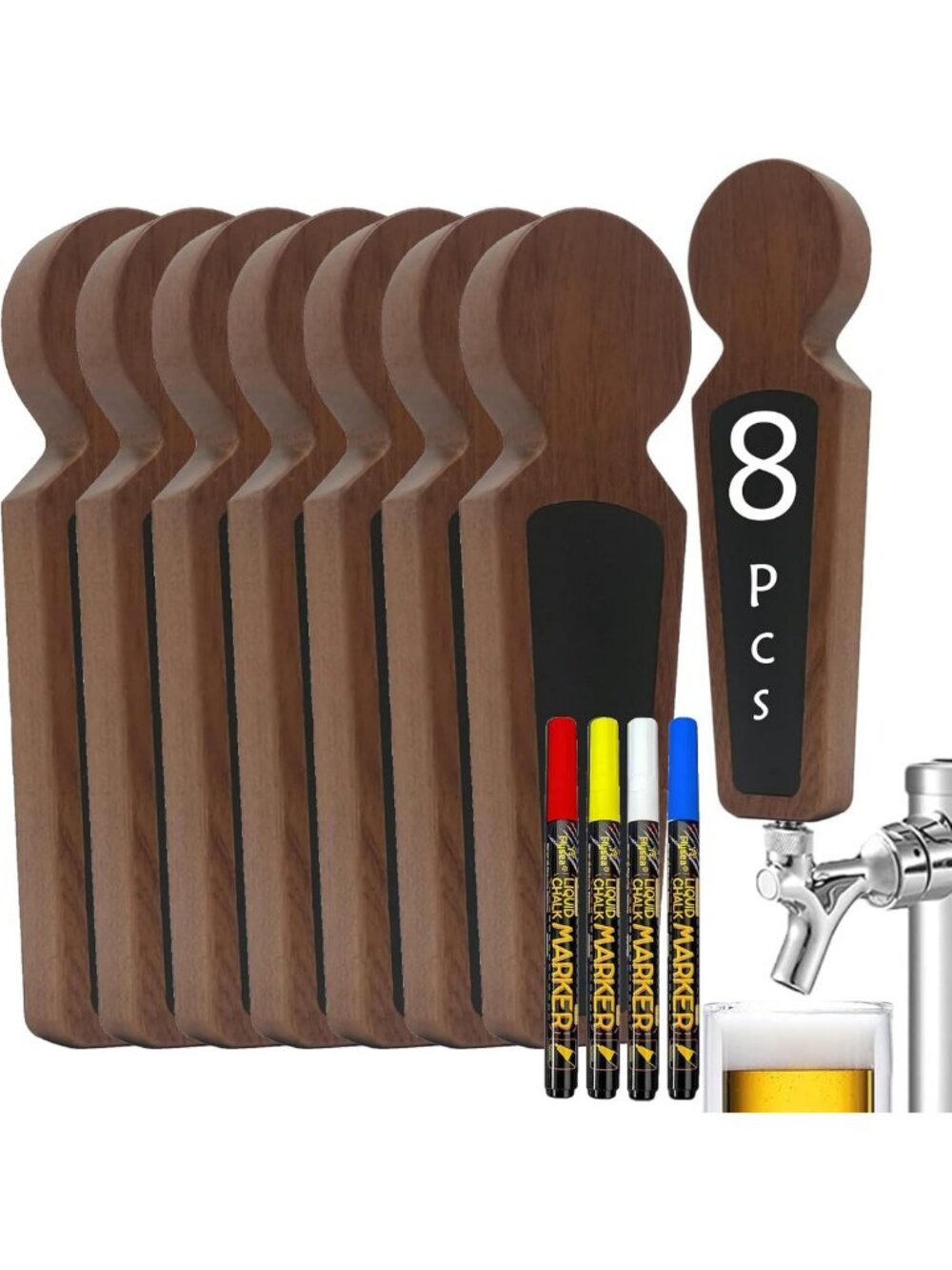 8 PCS Beer Tap Handles Set with 4 Markers - Kegerator & Homebrew Accessories